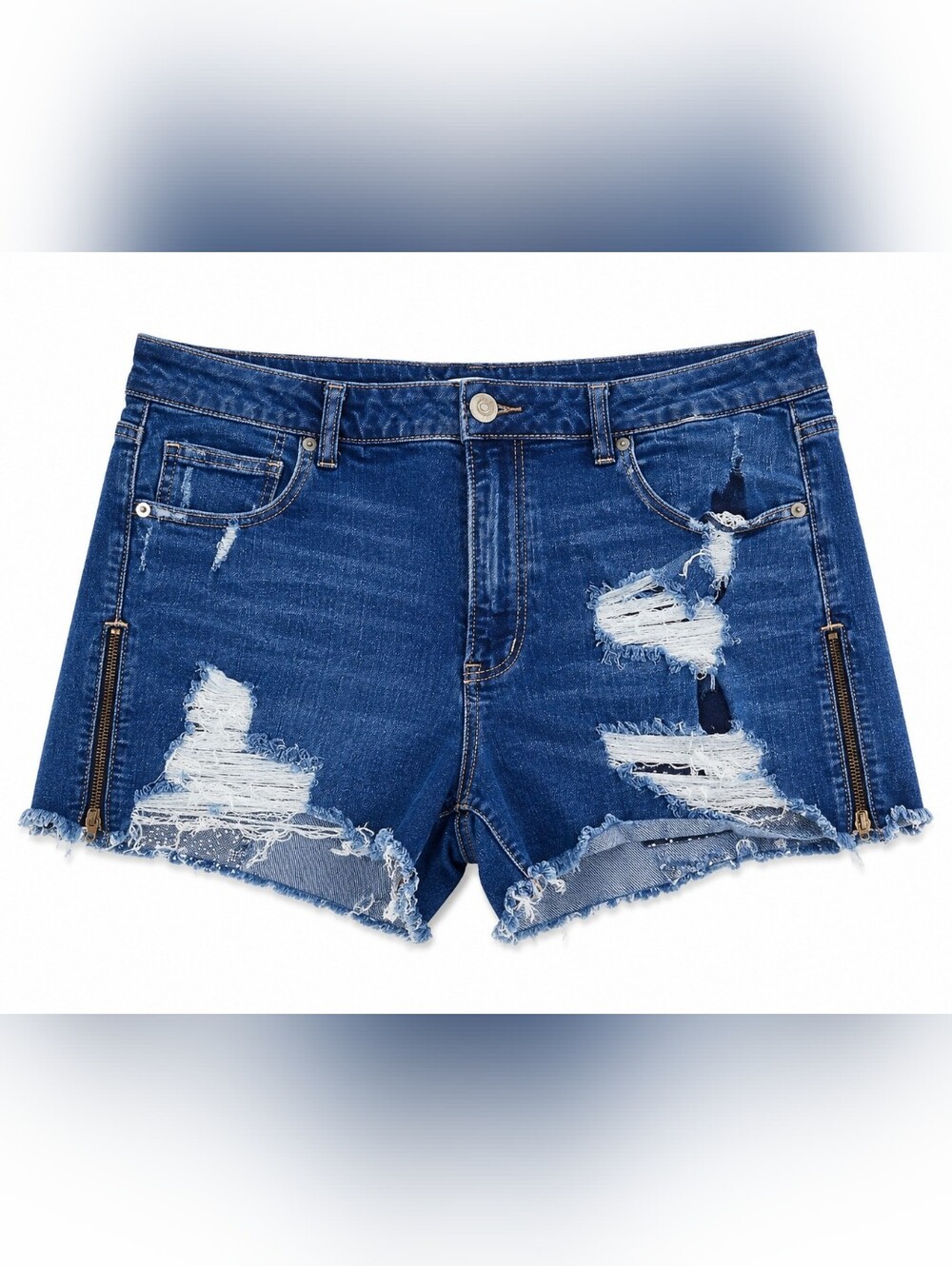 Classic Distressed Denim Shorts - Blue
